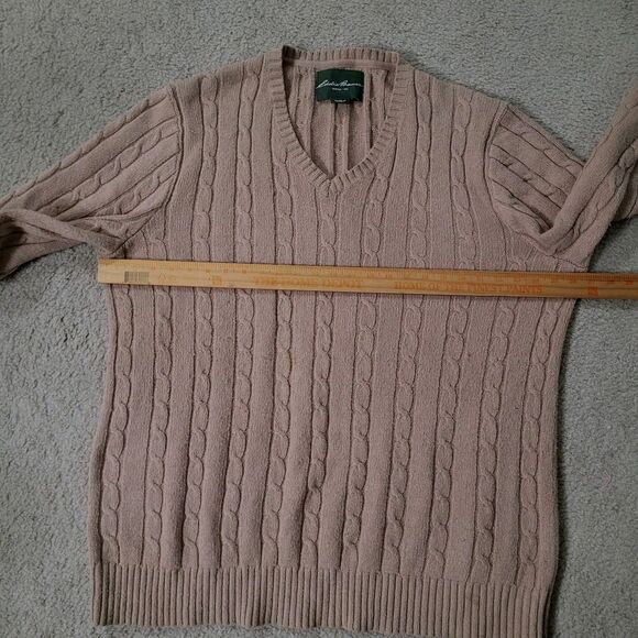 Eddie Bauer Sweater Mens XL Tan Wool Blend Chunky Cable Knit Grandpa Fisherman - Picture 8 of 11